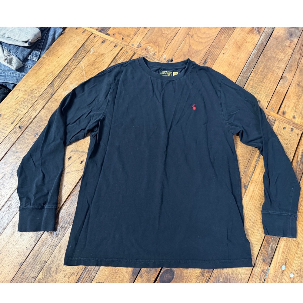 Polo Ralph Lauren Boys Size 14 16 Black Long Sleeve Shirt Red Pony Preppy